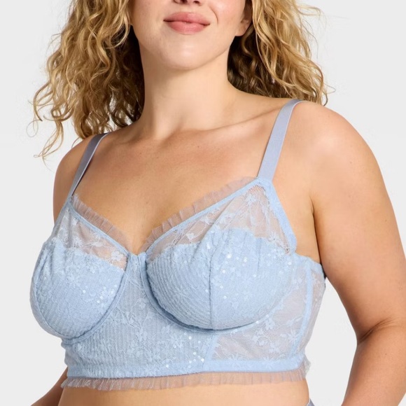 Wild Fable Women's Sequin Lace Corset & Hot Pants Set Light Blue XL - Picture 2 of 6